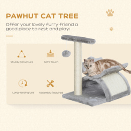 PawHut Kitten Activity Tree with Sisal Scratching Posts, Compact Cat Play Tower with Rotating Bar, Tunnel, Grey - Aosom UK - thumbnail 4