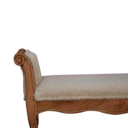 Solid Wood Boucle French Style Bench with Textural Upholstery, Handcrafted Durable Stool for Living Room, 30L x 100W x 53H cm, Brown - Aosom UK - thumbnail 7