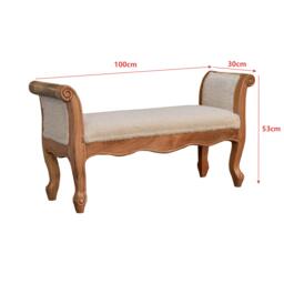 Solid Wood Boucle French Style Bench with Textural Upholstery, Handcrafted Durable Stool for Living Room, 30L x 100W x 53H cm, Brown - Aosom UK - thumbnail 3