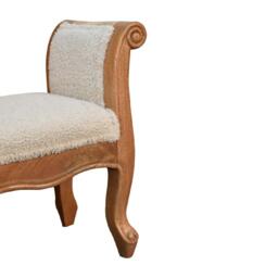 Solid Wood Boucle French Style Bench with Textural Upholstery, Handcrafted Durable Stool for Living Room, 30L x 100W x 53H cm, Brown - Aosom UK - thumbnail 5