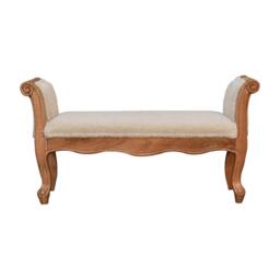 Solid Wood Boucle French Style Bench with Textural Upholstery, Handcrafted Durable Stool for Living Room, 30L x 100W x 53H cm, Brown - Aosom UK - thumbnail 2