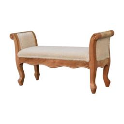 Solid Wood Boucle French Style Bench with Textural Upholstery, Handcrafted Durable Stool for Living Room, 30L x 100W x 53H cm, Brown - Aosom UK - thumbnail 9