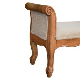 Solid Wood Boucle French Style Bench with Textural Upholstery, Handcrafted Durable Stool for Living Room, 30L x 100W x 53H cm, Brown - Aosom UK - thumbnail 4