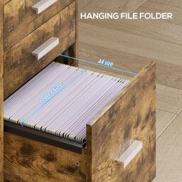 HOMCOM 3 Drawer Filing Cabinet with Lock, Rolling File Cabinet with Edged Top for Letter, A4 Size, Hanging File Folders - thumbnail 5