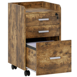 HOMCOM 3 Drawer Filing Cabinet with Lock, Rolling File Cabinet with Edged Top for Letter, A4 Size, Hanging File Folders