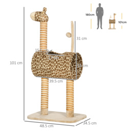 PawHut Giraffe Cat Tree, Indoor Play Tower with Scratching Posts, Tunnel, Ball Toy, 48.5 x 34.5 x 101 cm - Aosom UK - thumbnail 3