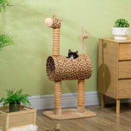 PawHut Giraffe Cat Tree, Indoor Play Tower with Scratching Posts, Tunnel, Ball Toy, 48.5 x 34.5 x 101 cm - Aosom UK - thumbnail 2