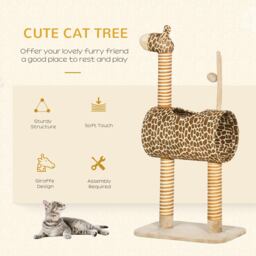 PawHut Giraffe Cat Tree, Indoor Play Tower with Scratching Posts, Tunnel, Ball Toy, 48.5 x 34.5 x 101 cm - Aosom UK - thumbnail 4