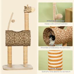 PawHut Giraffe Cat Tree, Indoor Play Tower with Scratching Posts, Tunnel, Ball Toy, 48.5 x 34.5 x 101 cm - Aosom UK - thumbnail 5