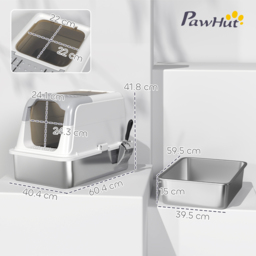 PawHut Extra Large Stainless Steel Litter Box, Enclosed Cat Litter Tray with Scoop, Deodorizer Bag, Front-Entry and Top-Exit - thumbnail 3