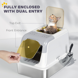 PawHut Extra Large Stainless Steel Litter Box, Enclosed Cat Litter Tray with Scoop, Deodorizer Bag, Front-Entry and Top-Exit - thumbnail 5