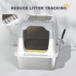 PawHut Extra Large Stainless Steel Litter Box, Enclosed Cat Litter Tray with Scoop, Deodorizer Bag, Front-Entry and Top-Exit - thumbnail 6