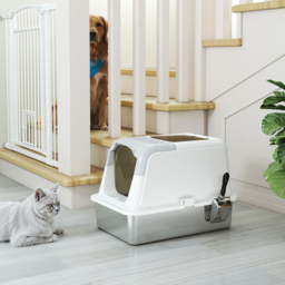 PawHut Extra Large Stainless Steel Litter Box, Enclosed Cat Litter Tray with Scoop, Deodorizer Bag, Front-Entry and Top-Exit - thumbnail 9