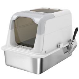 PawHut Extra Large Stainless Steel Litter Box, Enclosed Cat Litter Tray with Scoop, Deodorizer Bag, Front-Entry and Top-Exit - thumbnail 1