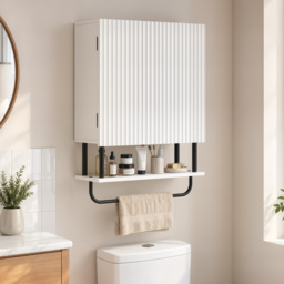 HOMCOM Bathroom Wall Cabinet Modern Space Saver Wall Mounted Cabinet Doors Storage White - thumbnail 2