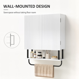 HOMCOM Bathroom Wall Cabinet Modern Space Saver Wall Mounted Cabinet Doors Storage White - thumbnail 6