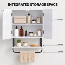 HOMCOM Bathroom Wall Cabinet Modern Space Saver Wall Mounted Cabinet Doors Storage White - thumbnail 4
