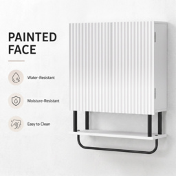 HOMCOM Bathroom Wall Cabinet Modern Space Saver Wall Mounted Cabinet Doors Storage White - thumbnail 7