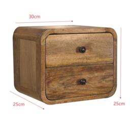 Solid Mango Wood Floating Bedside Table with 2 Smooth-Gliding Drawers, Desk with Sustainable Materials, 25L x 30W x 25H cm, Brown - Aosom UK - thumbnail 3