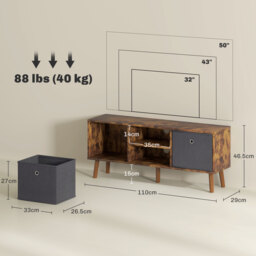 HOMCOM TV Cabinet Stand Unit for TVs up to 50'' with Foldable Drawers, Entertainment Centre for Living Room Rustic Brown - Aosom UK - thumbnail 3