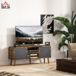 HOMCOM TV Cabinet Stand Unit for TVs up to 50'' with Foldable Drawers, Entertainment Centre for Living Room Rustic Brown - Aosom UK - thumbnail 2