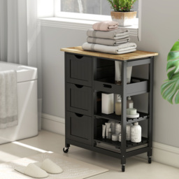 HOMCOM Rolling Kitchen Island Cart, Bar Serving Cart, Compact Trolley on Wheels with Wood Top, Shelves & Drawers for Home Dining Area, Black - thumbnail 9