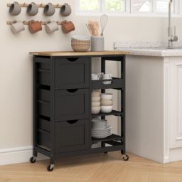 HOMCOM Rolling Kitchen Island Cart, Bar Serving Cart, Compact Trolley on Wheels with Wood Top, Shelves & Drawers for Home Dining Area, Black - thumbnail 8
