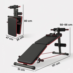 HOMCOM Steel Foldable Home Core Workout Bench Red/Black - Aosom UK - thumbnail 3