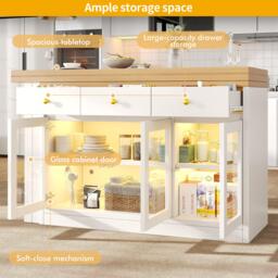 Extendable Kitchen Island with Multicolour RGB LED Lighting, Modern Dining Table with 3 Deep Drawers, 120L x 40W x 75.5H cm, White - Aosom UK - thumbnail 4