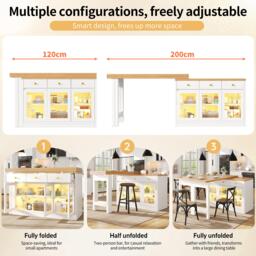 Extendable Kitchen Island with Multicolour RGB LED Lighting, Modern Dining Table with 3 Deep Drawers, 120L x 40W x 75.5H cm, White - Aosom UK - thumbnail 5