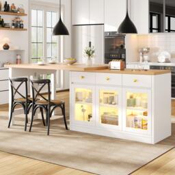 Extendable Kitchen Island with Multicolour RGB LED Lighting, Modern Dining Table with 3 Deep Drawers, 120L x 40W x 75.5H cm, White - Aosom UK - thumbnail 7