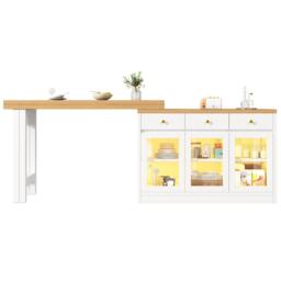 Extendable Kitchen Island with Multicolour RGB LED Lighting, Modern Dining Table with 3 Deep Drawers, 120L x 40W x 75.5H cm, White - Aosom UK - thumbnail 2