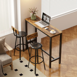 HOMCOM Upholstered Bar Stools Set of 2 with Backrest and Footrest - Rustic Brown and Black - thumbnail 8