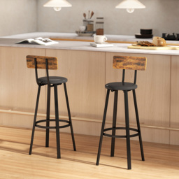 HOMCOM Upholstered Bar Stools Set of 2 with Backrest and Footrest - Rustic Brown and Black - thumbnail 9