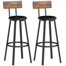 HOMCOM Upholstered Bar Stools Set of 2 with Backrest and Footrest - Rustic Brown and Black - thumbnail 1