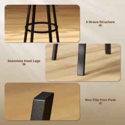 HOMCOM Upholstered Bar Stools Set of 2 with Backrest and Footrest - Rustic Brown and Black - thumbnail 7
