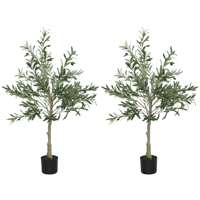 HOMCOM Set of 2 4ft/ 120cm Decorative Artificial Plant, Silk Olive Tree with 450 Leaves and 20 Olive Fruits in Pot, Fake Plant for Home, Office, Living Room, Indoor Decor - image 1