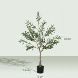 HOMCOM Set of 2 4ft/ 120cm Decorative Artificial Plant, Silk Olive Tree with 450 Leaves and 20 Olive Fruits in Pot, Fake Plant for Home, Office, Living Room, Indoor Decor - thumbnail 3