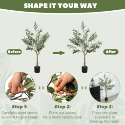 HOMCOM Set of 2 4ft/ 120cm Decorative Artificial Plant, Silk Olive Tree with 450 Leaves and 20 Olive Fruits in Pot, Fake Plant for Home, Office, Living Room, Indoor Decor - thumbnail 6