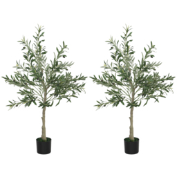 HOMCOM Set of 2 4ft/ 120cm Decorative Artificial Plant, Silk Olive Tree with 450 Leaves and 20 Olive Fruits in Pot, Fake Plant for Home, Office, Living Room, Indoor Decor - thumbnail 1