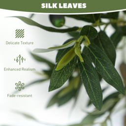 HOMCOM Set of 2 4ft/ 120cm Decorative Artificial Plant, Silk Olive Tree with 450 Leaves and 20 Olive Fruits in Pot, Fake Plant for Home, Office, Living Room, Indoor Decor - thumbnail 5