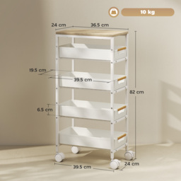 HOMCOM 5-Tier Storage Trolley on Wheels - White - thumbnail 3