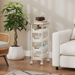 HOMCOM 5-Tier Storage Trolley on Wheels - White - thumbnail 7
