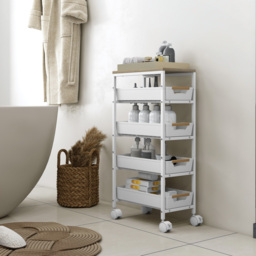 HOMCOM 5-Tier Storage Trolley on Wheels - White - thumbnail 9