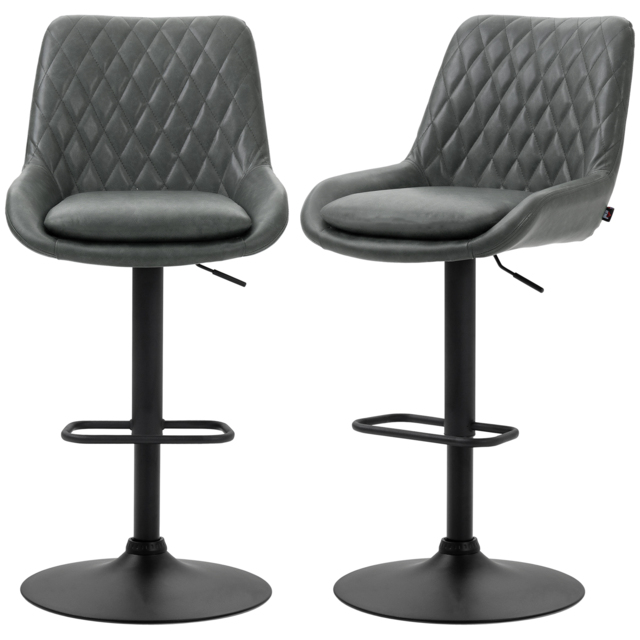 HOMCOM Retro Bar Stools Set of 2, Adjustable Kitchen Stool, Upholstered Bar Chairs with Back, Swivel Seat, Dark Grey - image 1