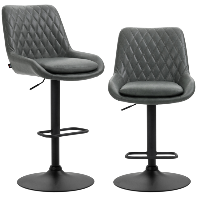 HOMCOM Retro Bar Stools Set of 2, Adjustable Kitchen Stool, Upholstered Bar Chairs with Back, Swivel Seat, Dark Grey - image 1