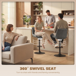 HOMCOM Retro Bar Stools Set of 2, Adjustable Kitchen Stool, Upholstered Bar Chairs with Back, Swivel Seat, Dark Grey - thumbnail 5