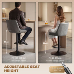 HOMCOM Retro Bar Stools Set of 2, Adjustable Kitchen Stool, Upholstered Bar Chairs with Back, Swivel Seat, Dark Grey - thumbnail 4
