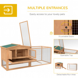 Pawhut Wooden Rabbit Hutch Guinea Pig hutch House 2 Tier with Rabbit Run for Outdoor Garden Backyard, Natural - thumbnail 4