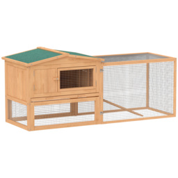 Pawhut Wooden Rabbit Hutch Guinea Pig hutch House 2 Tier with Rabbit Run for Outdoor Garden Backyard, Natural - thumbnail 1